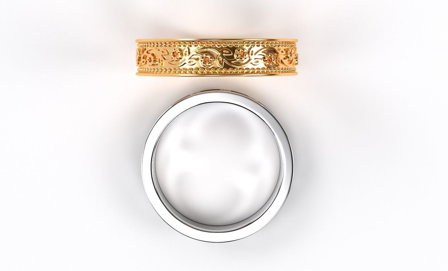 flower pattern wedding ring 3D print model_3