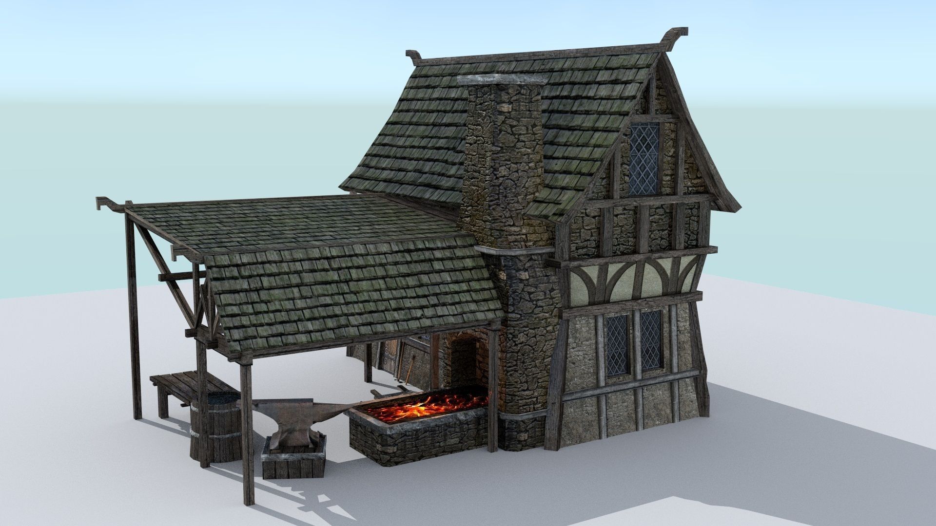 Medieval Village Blacksmith Low-poly 3D model_1