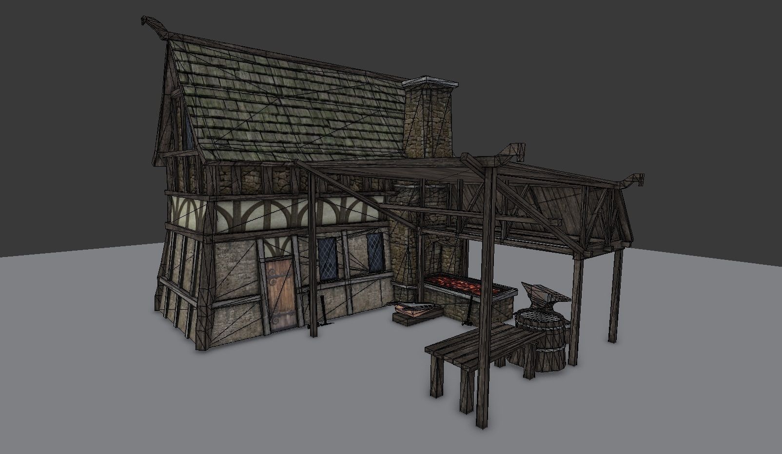 Medieval Village Blacksmith Low-poly 3D model_5