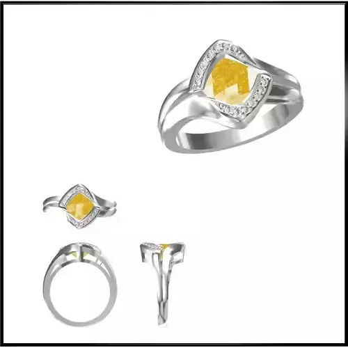 JCD Format  Elegant gold color stone rings rhino 3d jewelry