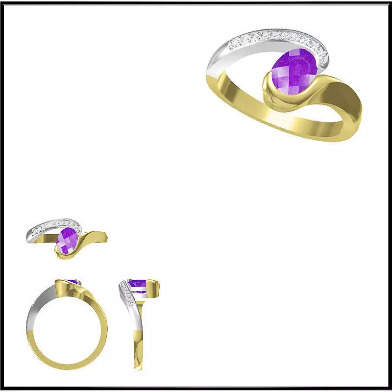 JCD Format Elegant gold color stone rings cad cam jewelry 3D model 3D ...