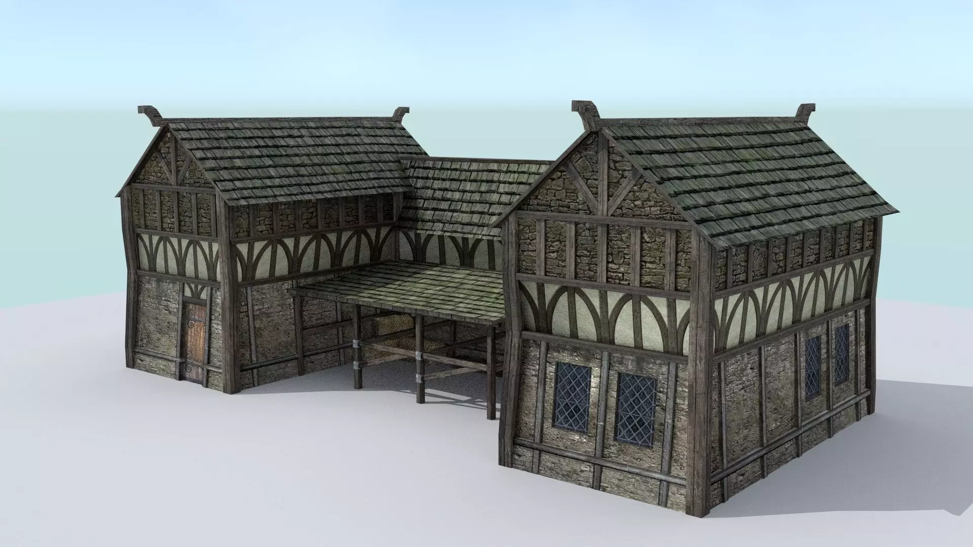 Medieval Village Stable Low-poly 3D model_0