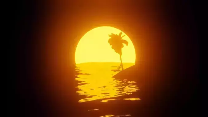 An 80s Style animated Sunset with a palm tree  3D model