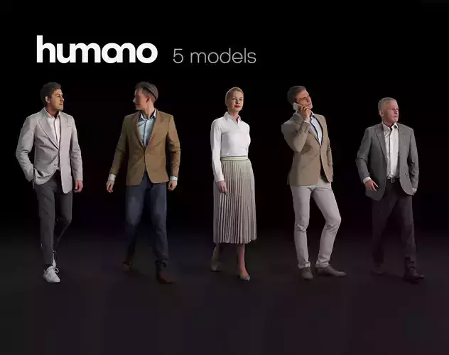 Humano 5-Pack PEOPLE - DIVERSE STREET WALKING - 5x 3D models 04A 3D Model Collection
