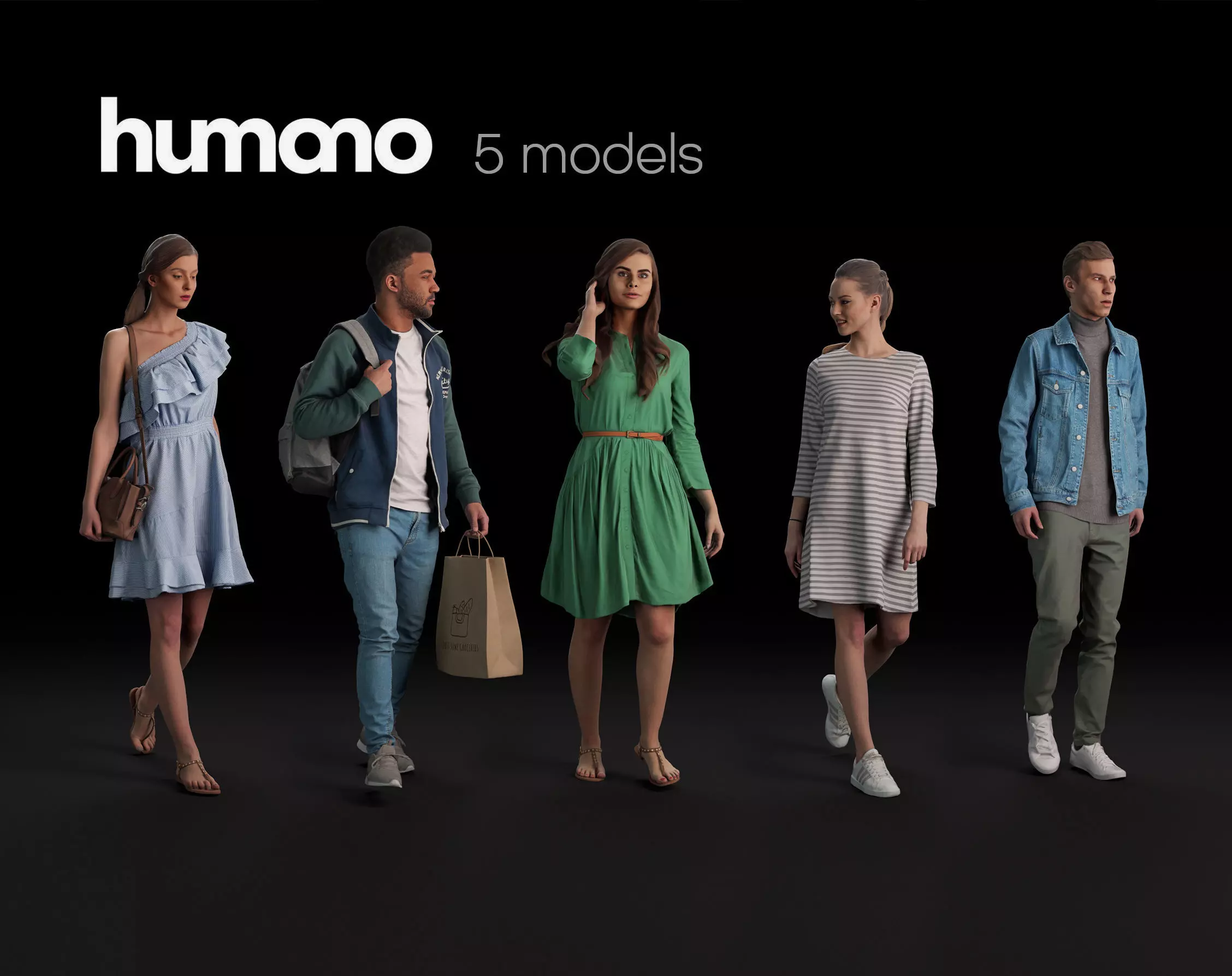 Humano 5-Pack - PEOPLE - DIVERSE - STREET - 5x 3D models 04B 3D Model Collection_0