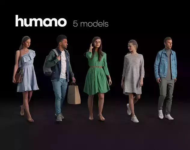 Humano 5-Pack - PEOPLE - DIVERSE - STREET - 5x 3D models 04B 3D Model Collection