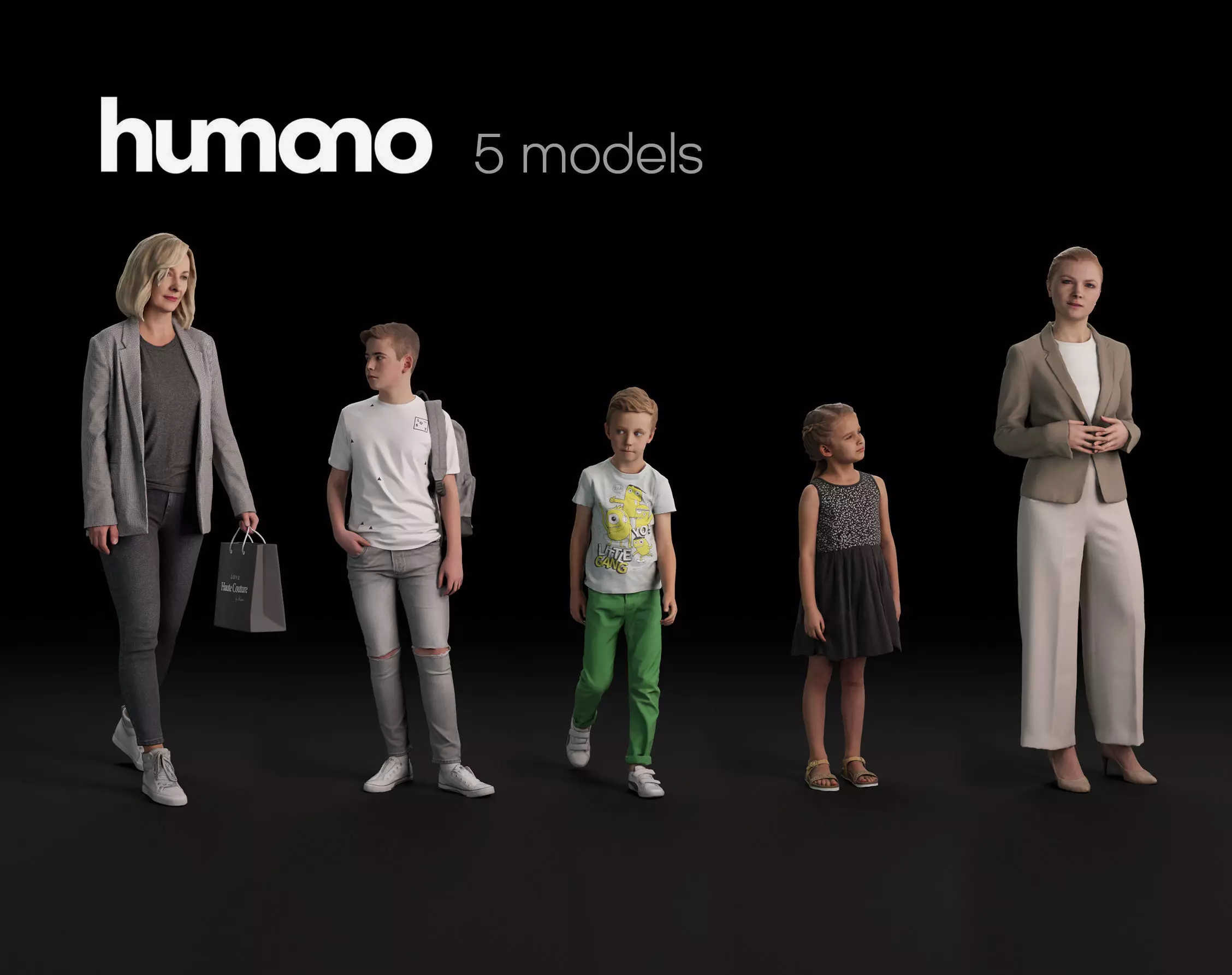 Humano 5-Pack - PEOPLE - DIVERSE - STREET - 5x 3D models 04C 3D Model Collection_0