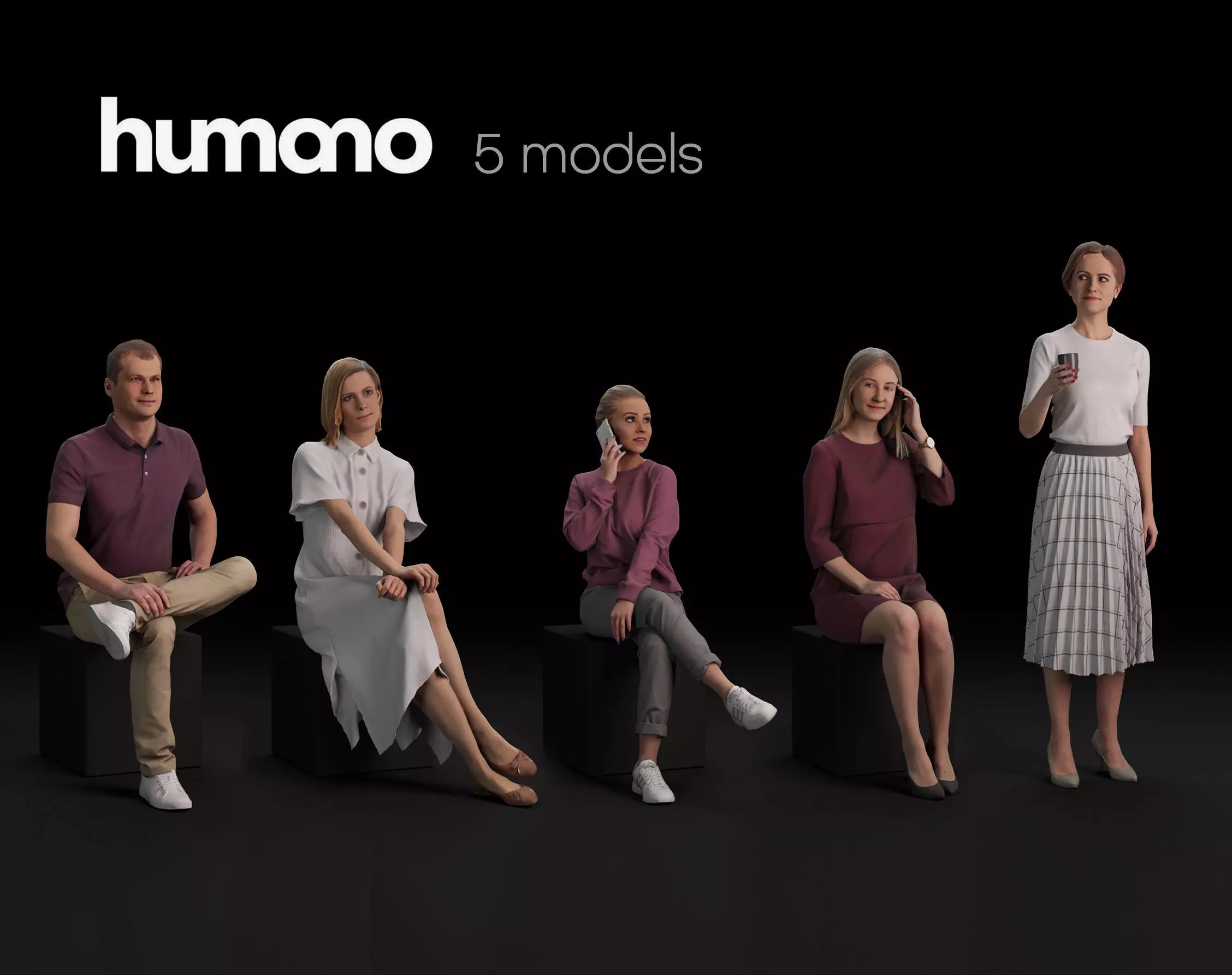 Humano 5-Pack - PEOPLE - DIVERSE - STREET - 5x 3D models 04D 3D Model Collection_0