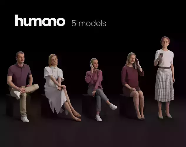Humano 5-Pack - PEOPLE - DIVERSE - STREET - 5x 3D models 04D 3D Model Collection