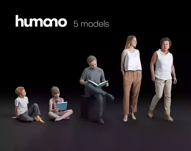 Humano 5-Pack - PEOPLE - CASUAL - HOME - 5x 3d models 05B 3D Model Collection