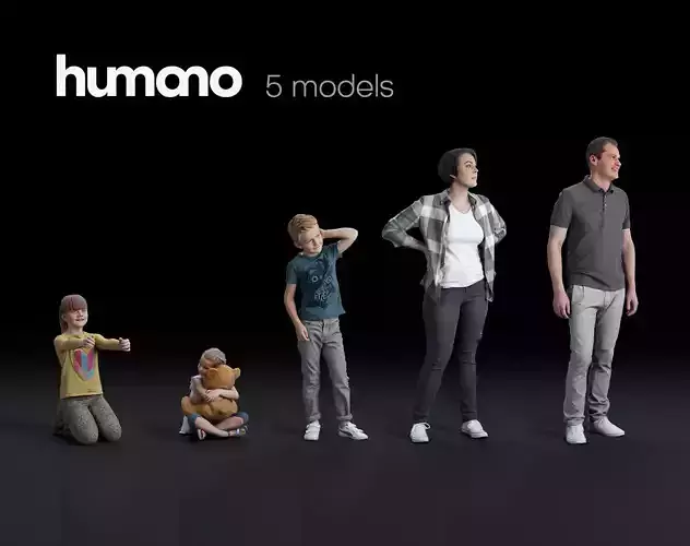 Humano 5-Pack - PEOPLE - CASUAL - HOME - 5x 3d models 05C 3D Model Collection