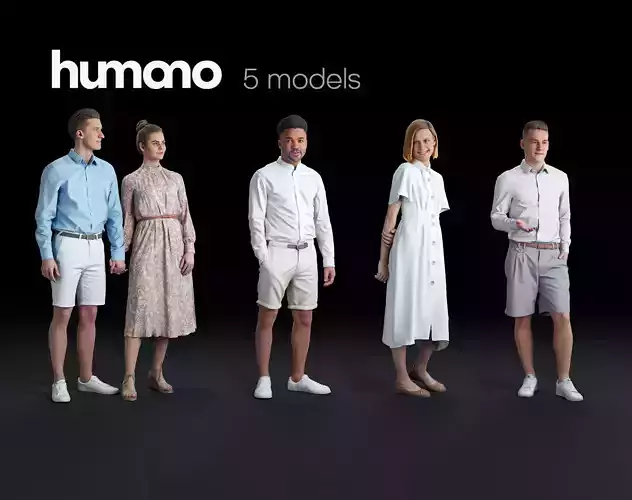 Humano 5-Pack - PEOPLE - SMART CASUAL - PARTY - 5x 3d models 05D 3D Model Collection