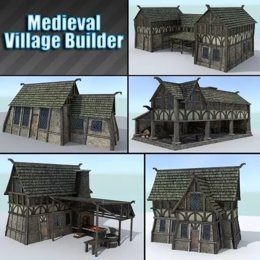 Medieval Village Builder Low-poly 3D model_0