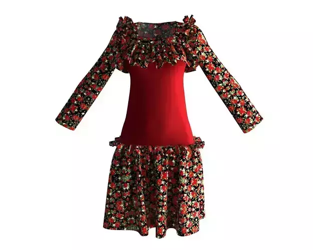Stylish Designer Women Drop Waist Dress 3D model 3D model