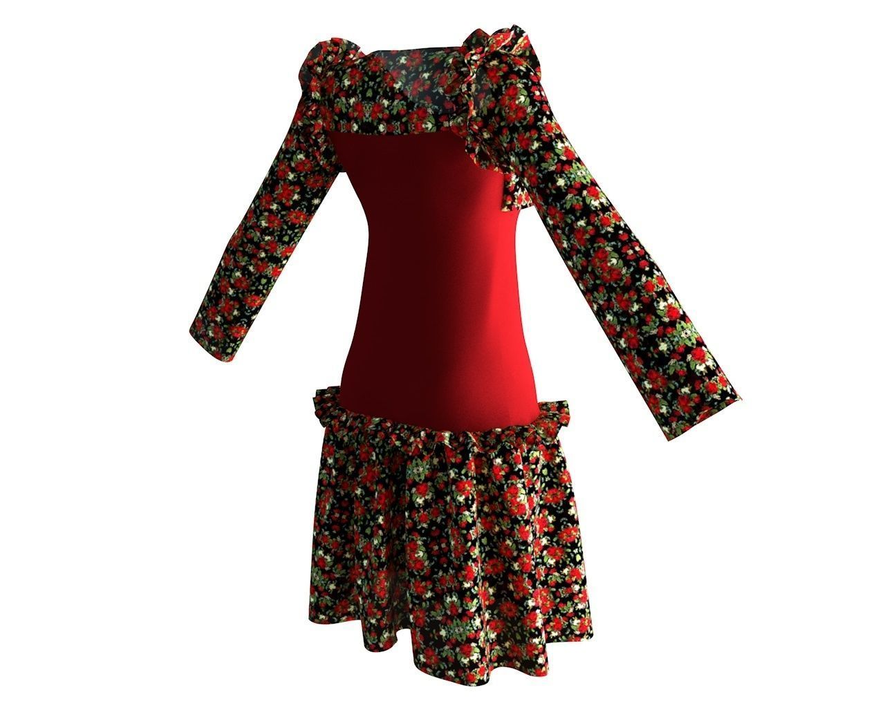 Stylish Designer Women Drop Waist Dress 3D model 3D model_9