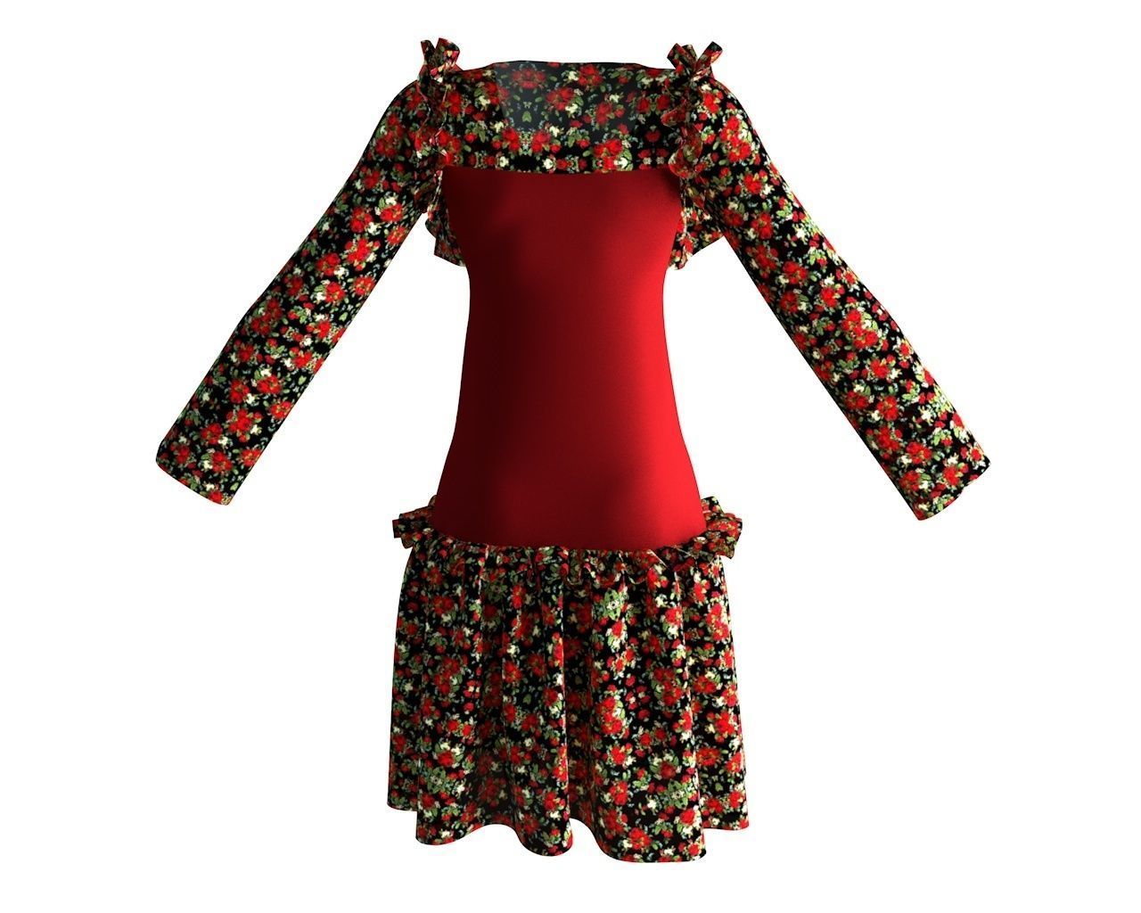 Stylish Designer Women Drop Waist Dress 3D model 3D model_10