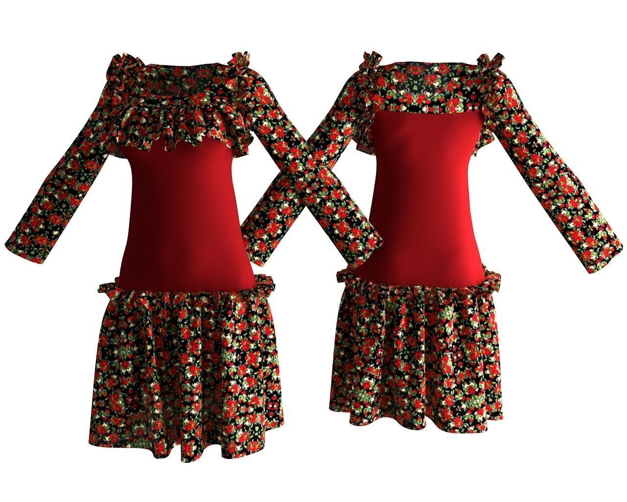 Stylish Designer Women Drop Waist Dress 3D model 3D model_11