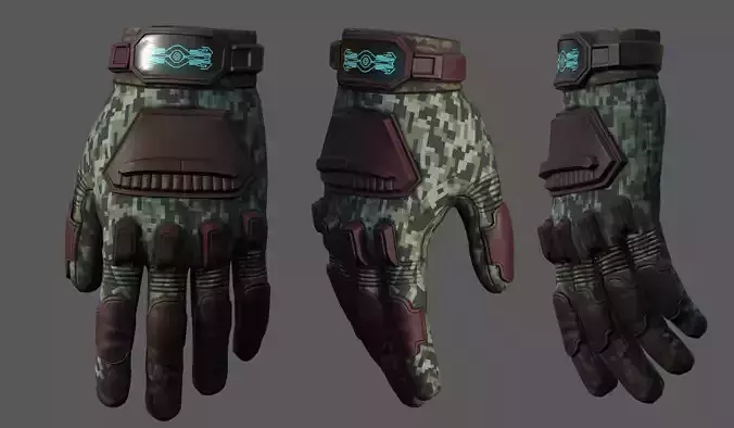 Gloves military human fantasy scifi cloth protection camouflage  Low-poly 3D model
