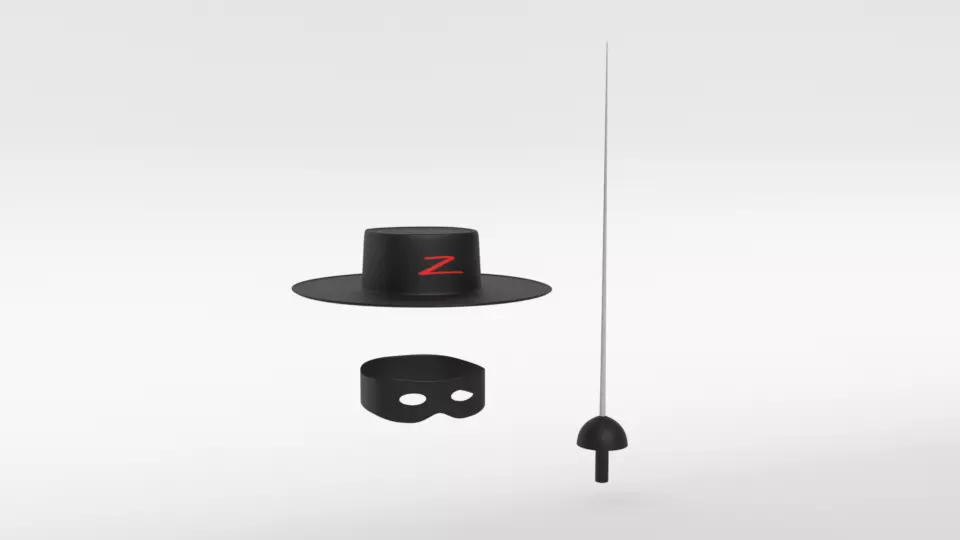 Cartoon Zorro Hat Mask and Sword 3D model_0