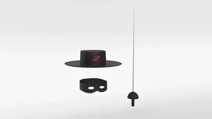 Cartoon Zorro Hat Mask and Sword 3D model
