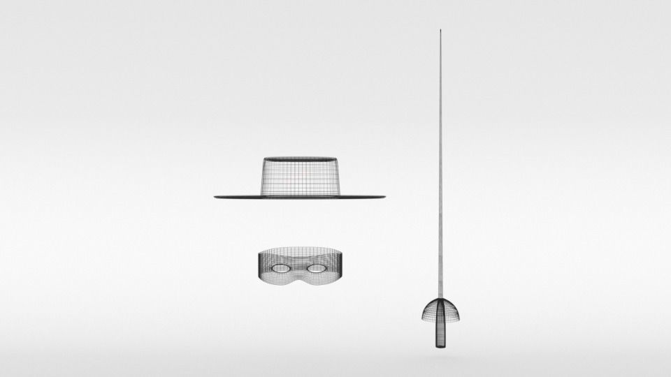 Cartoon Zorro Hat Mask and Sword 3D model_13