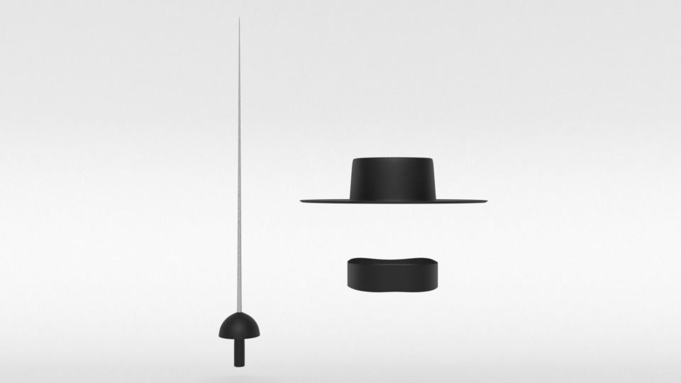 Cartoon Zorro Hat Mask and Sword 3D model_5