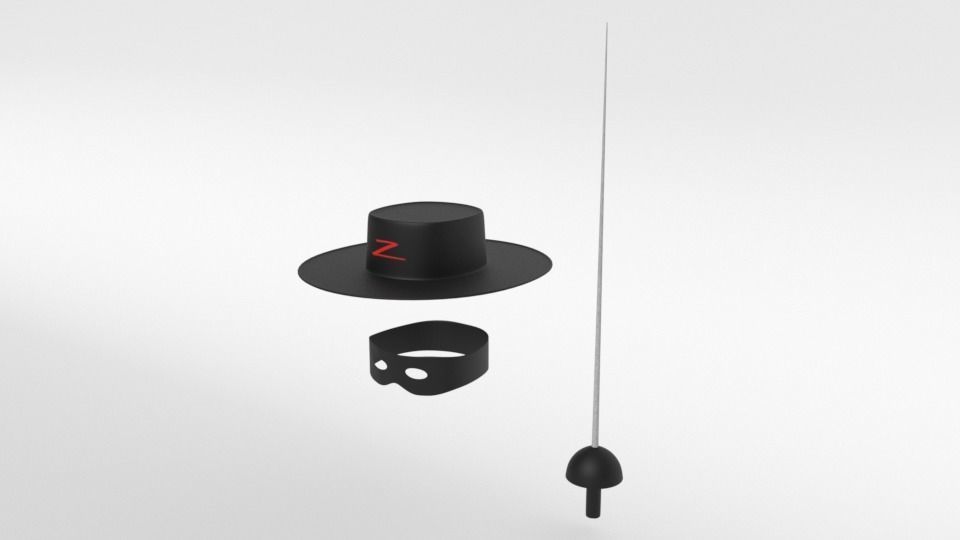 Cartoon Zorro Hat Mask and Sword 3D model_2