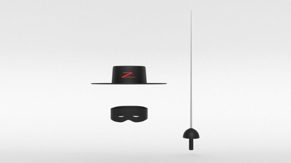 Cartoon Zorro Hat Mask and Sword 3D model_1
