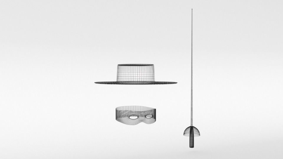 Cartoon Zorro Hat Mask and Sword 3D model_12