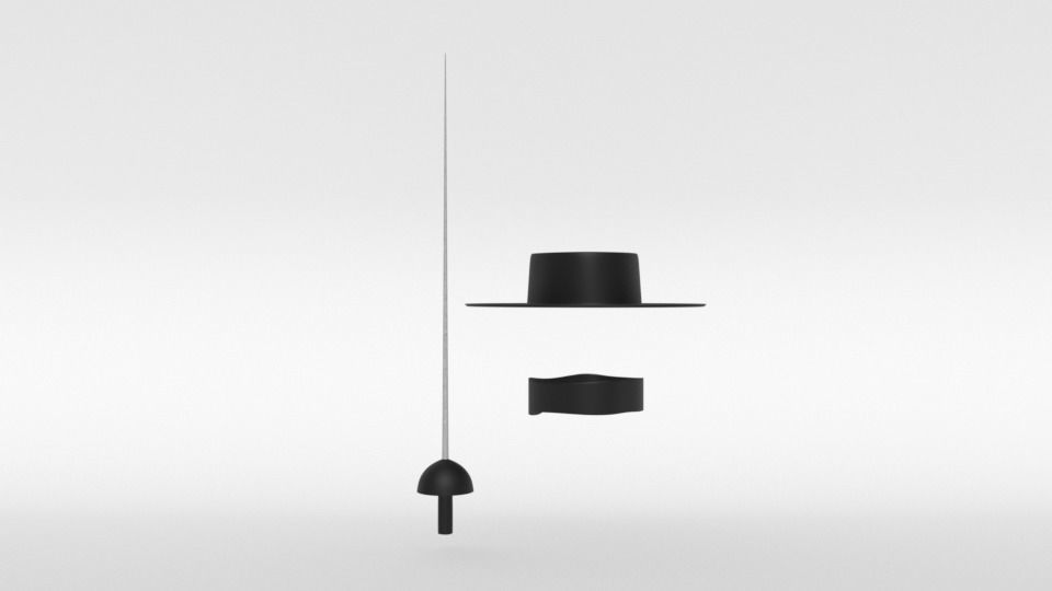Cartoon Zorro Hat Mask and Sword 3D model_4