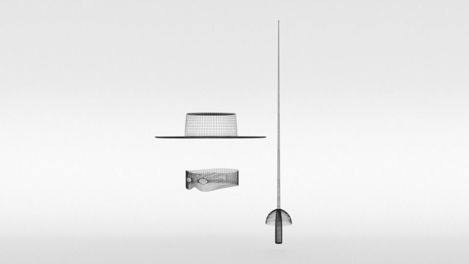 Cartoon Zorro Hat Mask and Sword 3D model_14