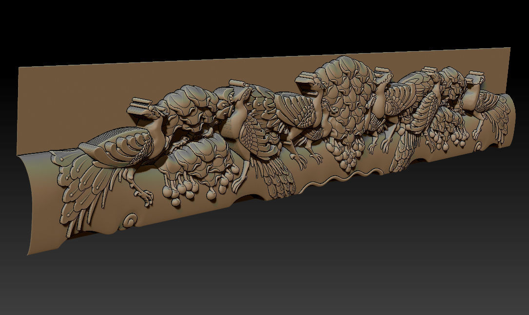 Wooden Peacock Wall Art - Asian Oriental Accents 3D print model_9