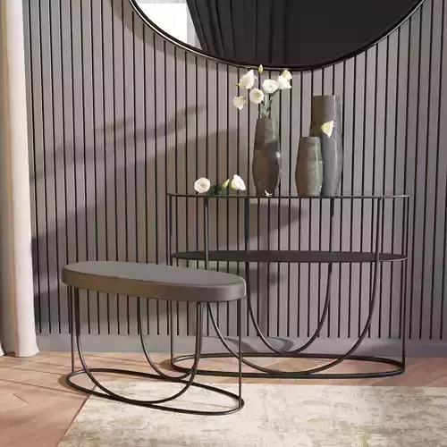 Console-table two metal shelves and bench