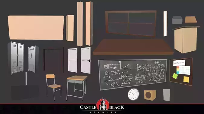 Classroom Asset Pack Low-poly 3D model