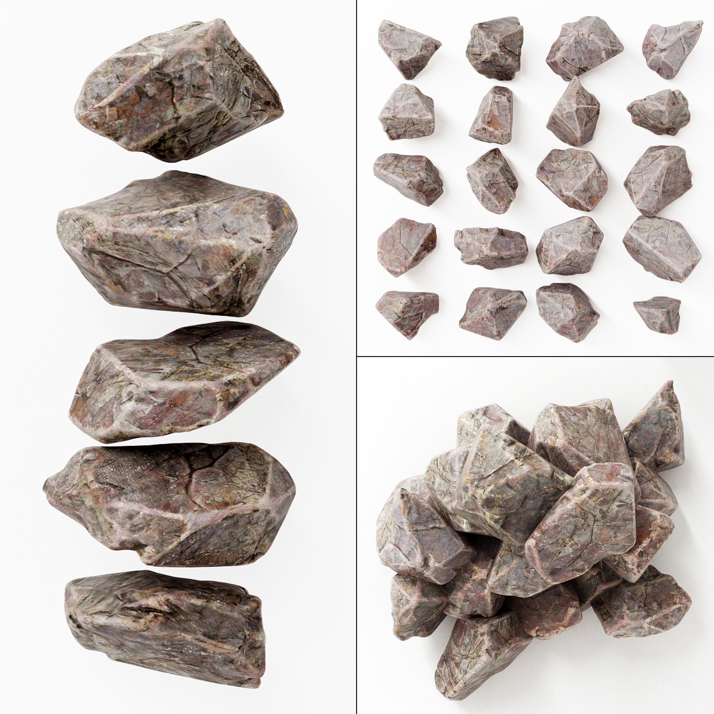 Rock splinter river stone 3D model_1