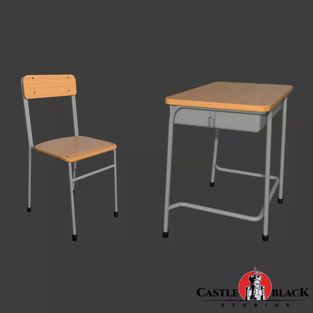 Classroom Table and chair Low-poly 3D model