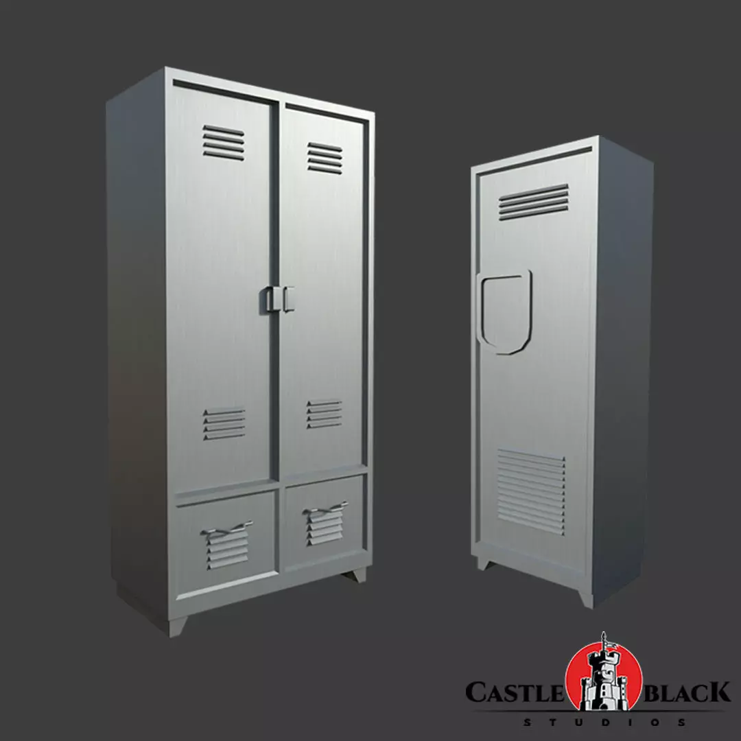 School Storage Lockers Low-poly 3D model_0