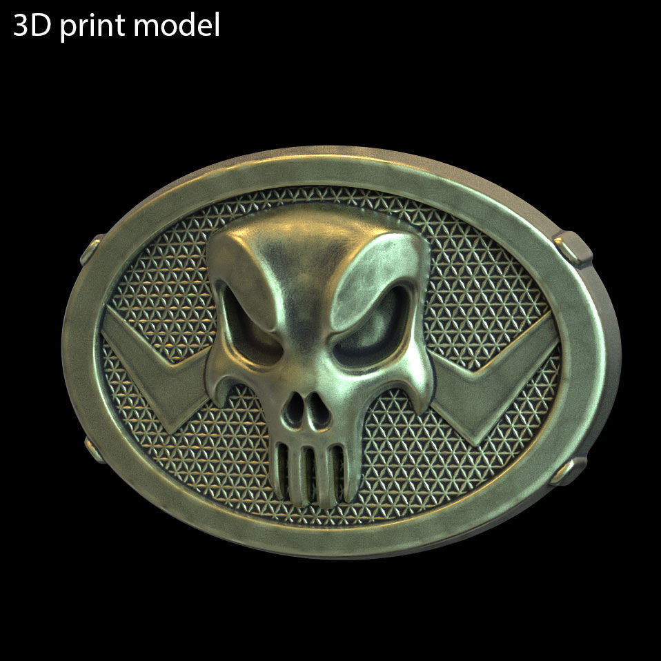 skull belt buckle The Punisher vol1 3D print model_2