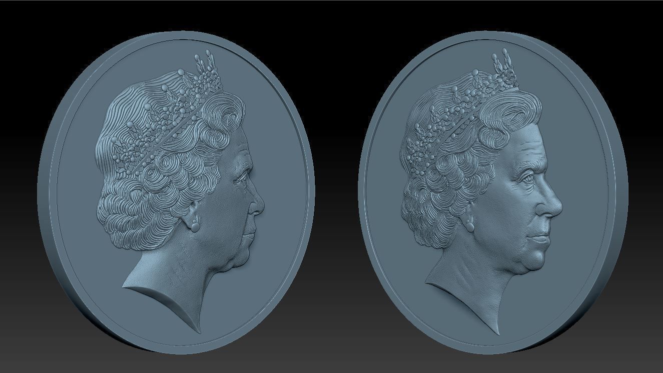 Queen Elizabeth - medal - relief - 2019 3D print model_3