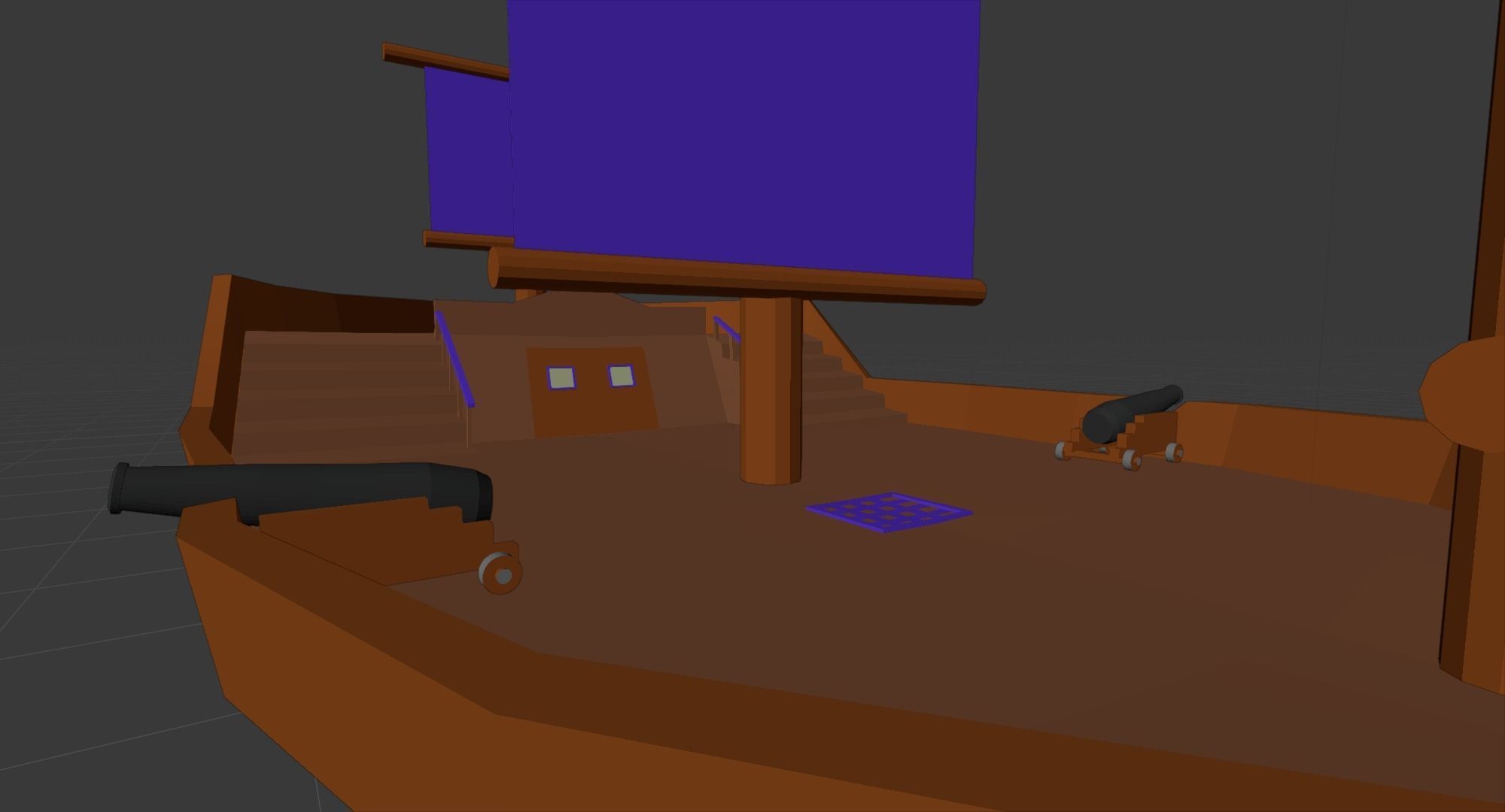 Low Poly Pirate Ship and Canon 3D Model Low-poly 3D model_1