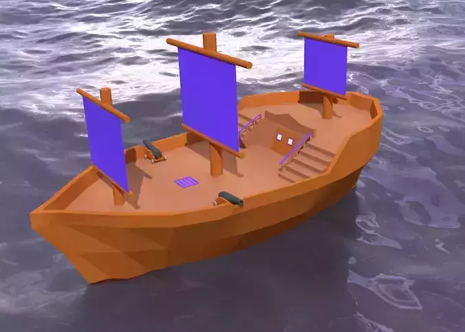 Low Poly Pirate Ship and Canon 3D Model Low-poly 3D model