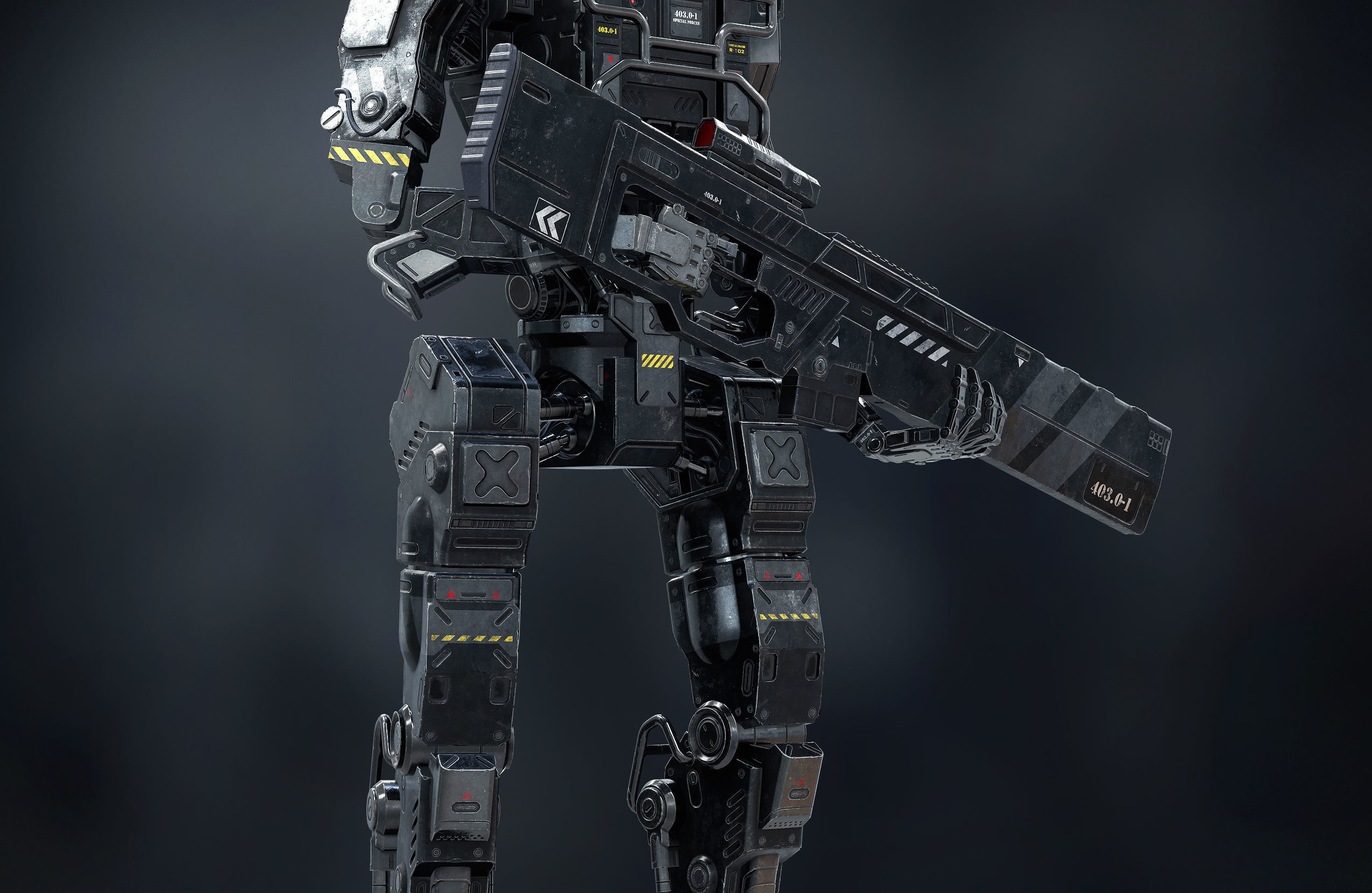 Robot Soldier Black low poly Low-poly 3D model_6