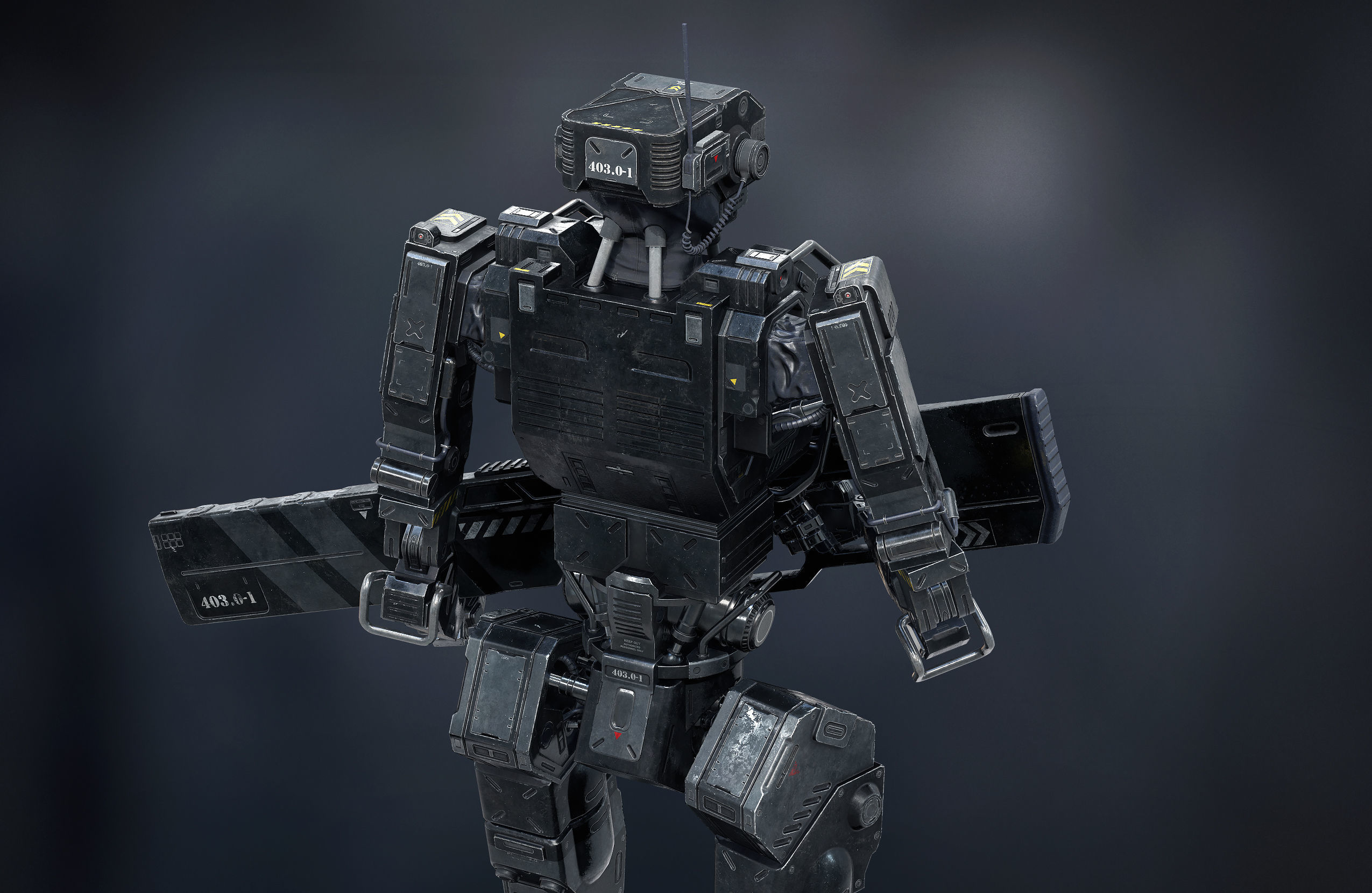 Robot Soldier Black low poly Low-poly 3D model_9