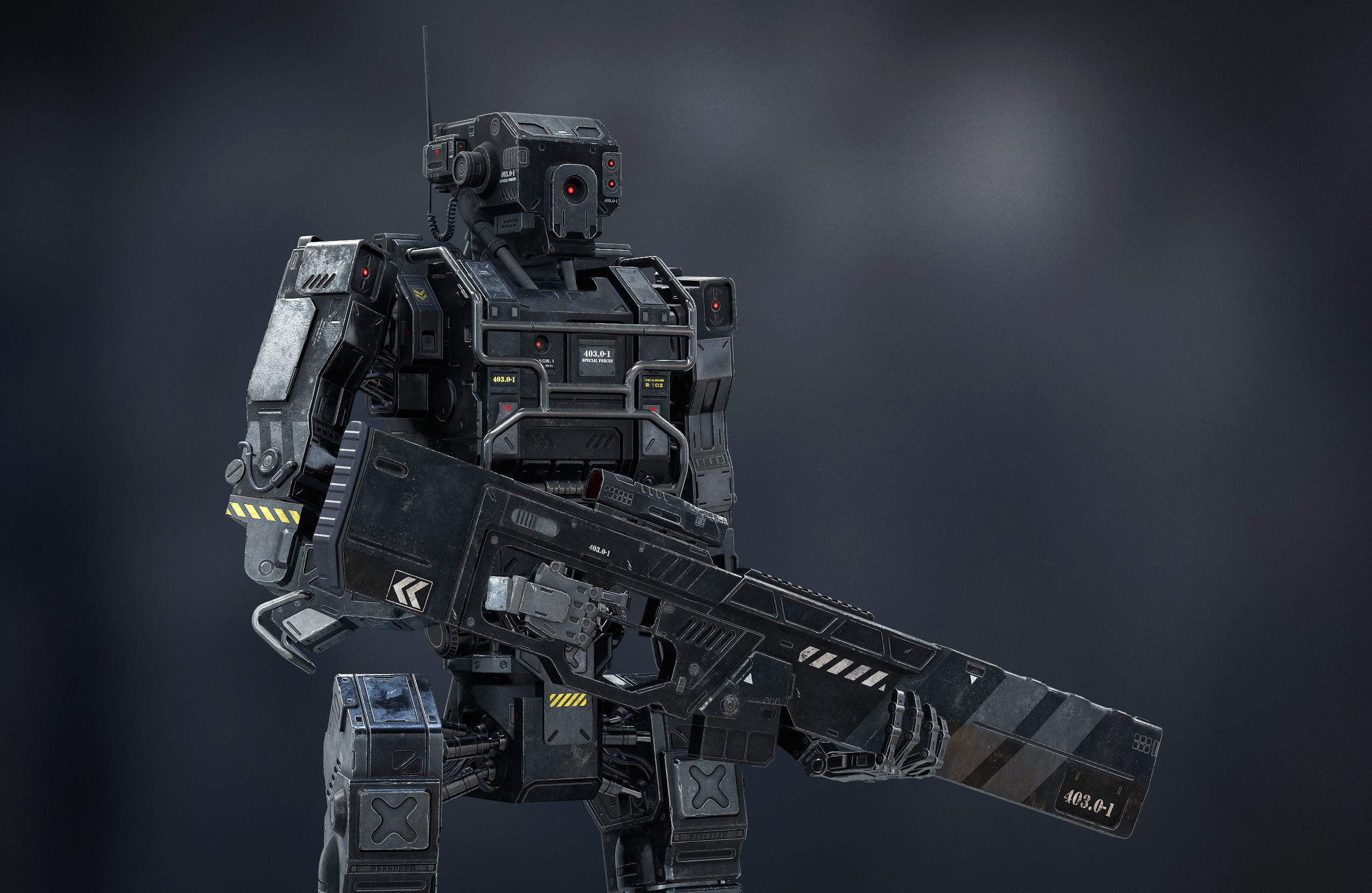 Robot Soldier Black low poly Low-poly 3D model_5