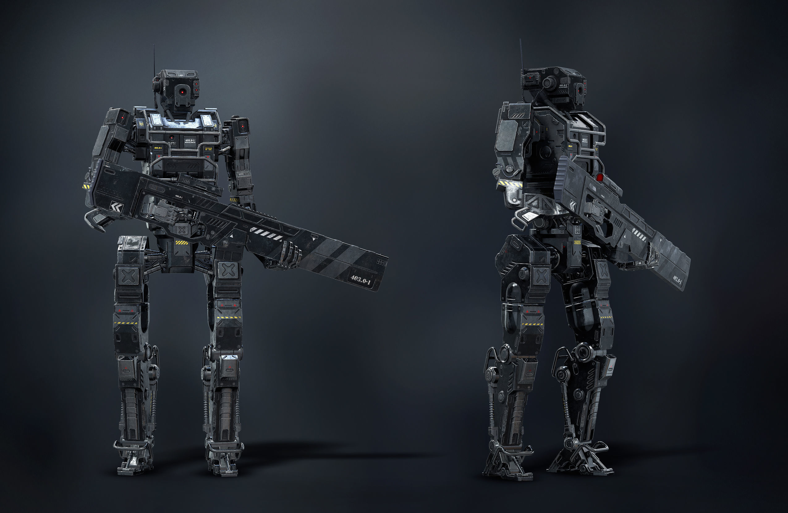 Robot Soldier Black low poly Low-poly 3D model_1