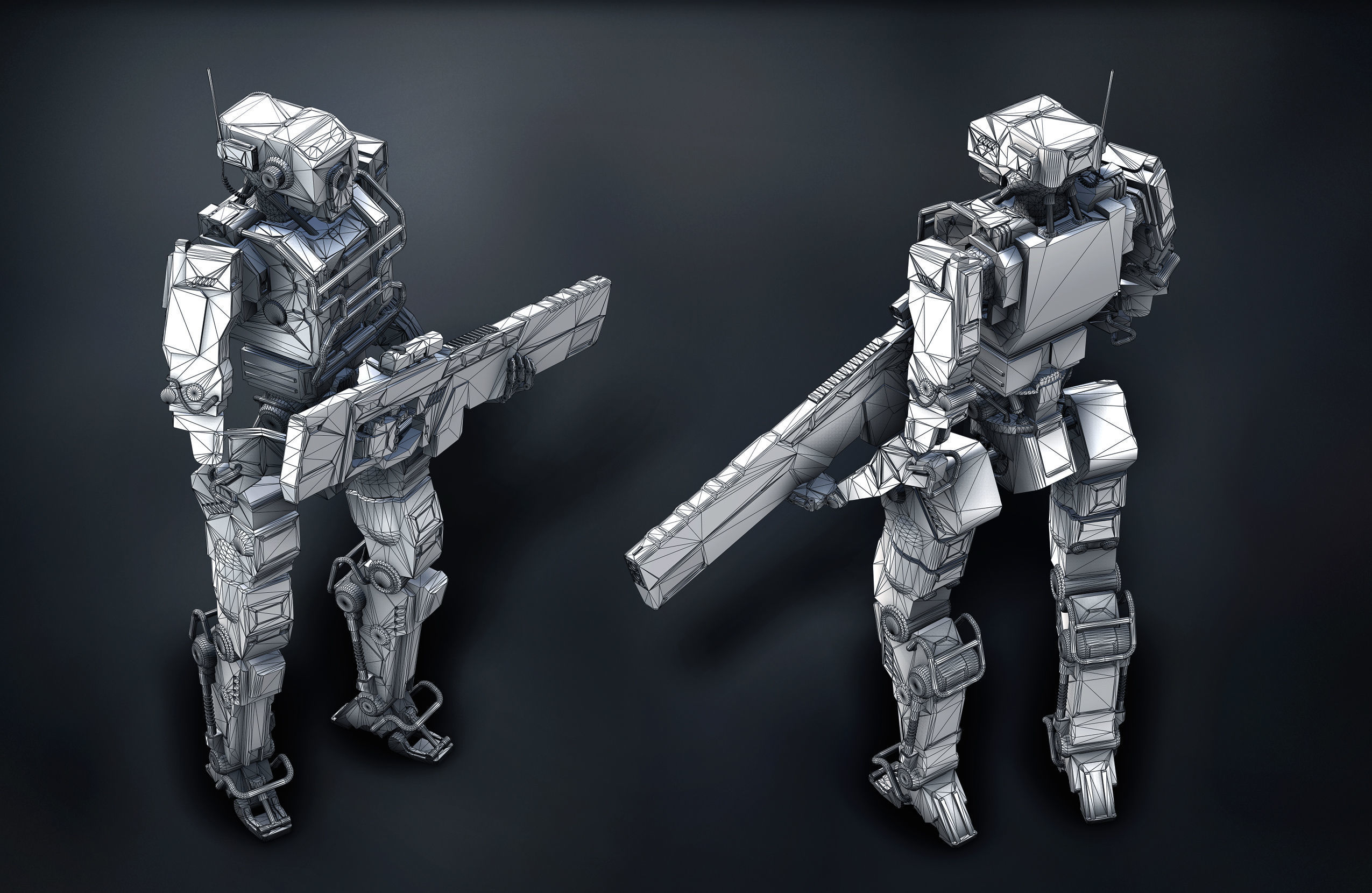 Robot Soldier Black low poly Low-poly 3D model_4