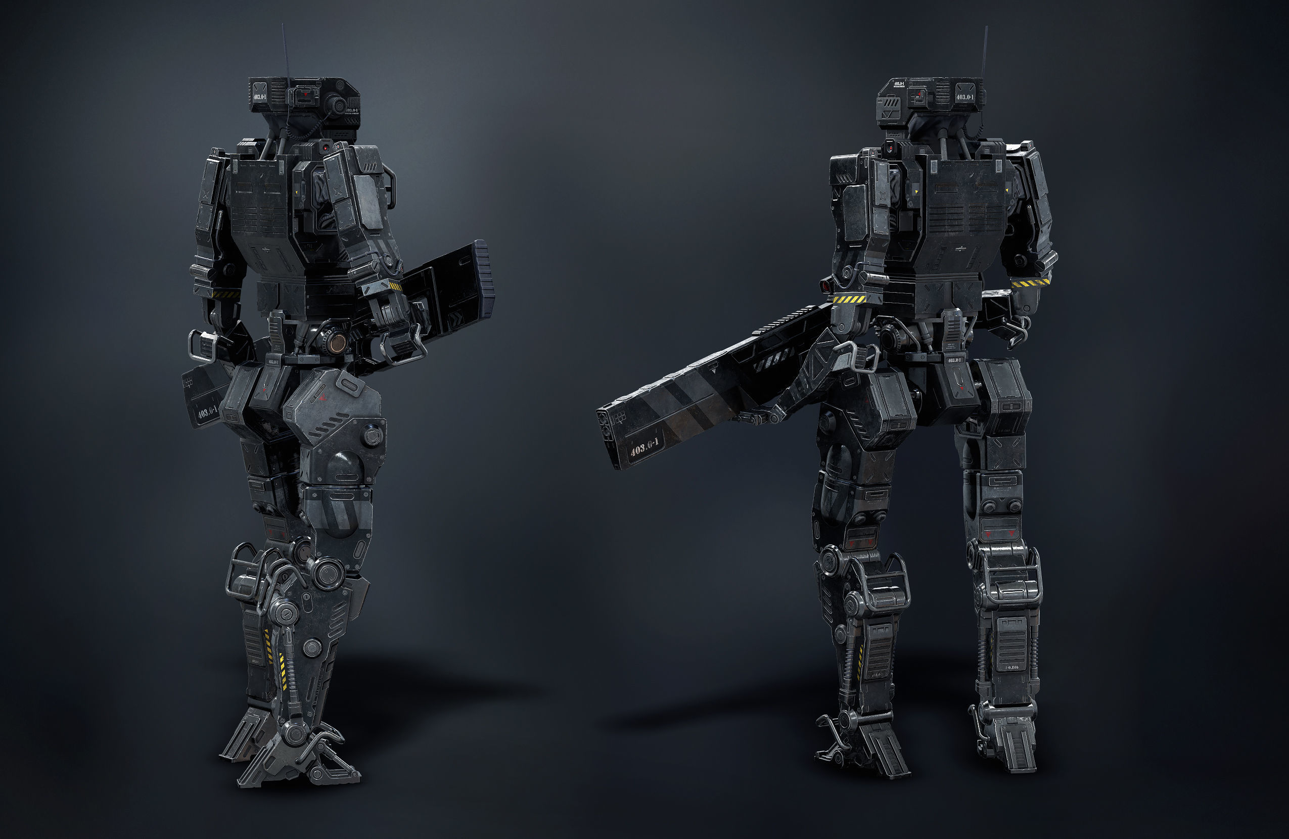 Robot Soldier Black low poly Low-poly 3D model_2