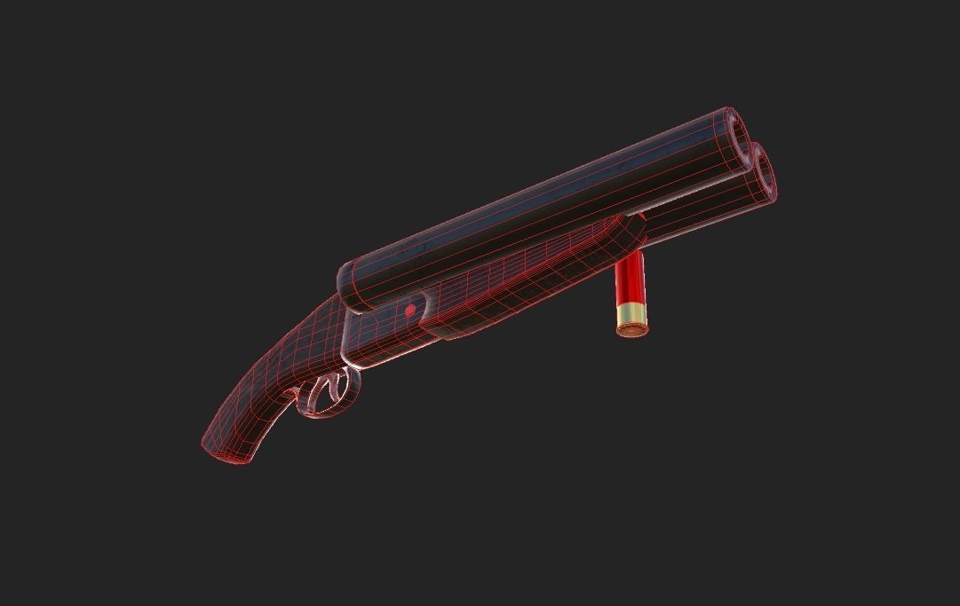 Double barrel short shotgun  Low-poly 3D model_3