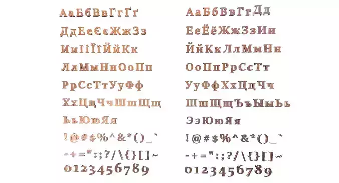 Russian and Ukrainian Letters - Copper Low-poly 3D model