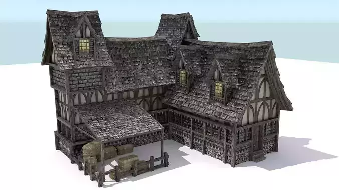 Medieval Town House Low-poly 3D model